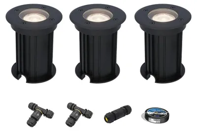 Produktbild von hoftronic LED Bodeneinbaustrahler 3x4W 345lm 4000K GU10 Schwarz IP67
