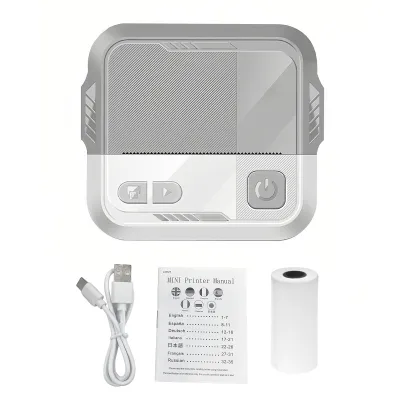 Zdjęcie produktu dla Mini drukarka kieszonkowa, przenośna termiczna drukarka do zdjęć natychmiastowych, drukarka etykiet, bezprzewodowa BT, Android iOS, etykiety paragonowe, z 1 rolką papieru (57 x 26 mm)