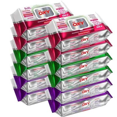 Produktbild von Mr. OXY Allzwecktücher 12er Pack – Kirschblüte, Lavendel & Frischeduft, Allzweck, streifenfrei, mit Duft je 100 Stück