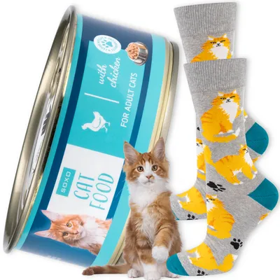 Produktbild von Lustige Herrensocken in der Dose Gr. 40-45 mit KATZEN-Motiv von SOXO – Geschenke für Männer