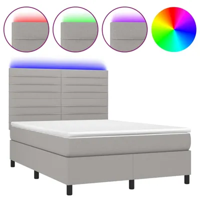 Produktbild von vidaXL Boxspringbett mit Matratze & LED Hellgrau 140x200 cm Stoff