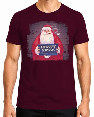 Zdjęcie produktu dla Koszulka męska Heavy X.pngas Father Christmas Mugshot - Christmas Gift, bordowy, S