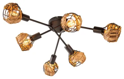 Produktbild von LED Deckenleuchte, schwarz, braun, dimmbar, Grasgeflecht, D 67 cm