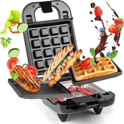 Produktbild von 2in1 Waffelmaker Grillgerät mit austauschbaren Platten und Automatik Temperaturregelung