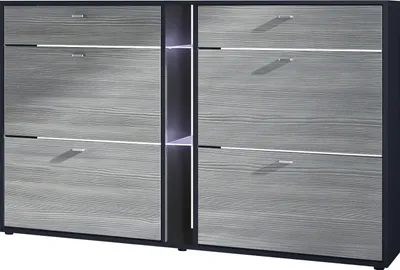 Produktbild von Vladon Schuhschrank Schuhkipper Today 155,5 x 95 x 28 cm, mit weißer LED Beleuchtung,  Germany, Korpus in Schwarz matt, Fronten in Avola-Anthrazit