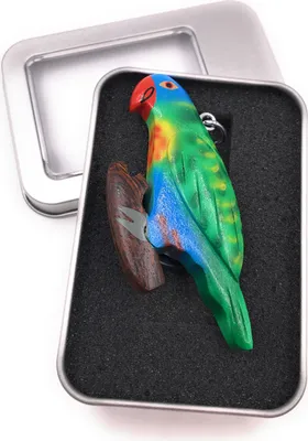 Zdjęcie produktu dla Breloczek do kluczy drewniana papuga budgie kolorowa papużka ptak kanarek w pudełku upominkowym