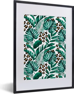 Produktbild von MuchoWow® Gerahmtes Poster Palmenblatt - Grün - Pantherdruck 30x40 cm - Poster mit Schwarzem Bilderrahmen Wandposter Rahmen Foto Bilder - Wandposter Schlafzimmer