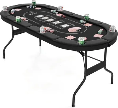 Imagen del producto de Mesa de póker plegable para 8 jugadores, mesa de juego de póker con portavasos, mesa de póker y ruleta con estructura de metal, 182 x 82 x 75 cm ()