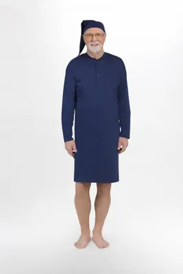 Produktbild von Martel Mikolaj Herren-Nachthemd mit langen Ärmeln – 100 % Baumwolle – Marineblau