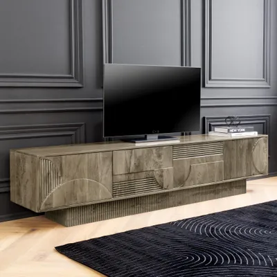 Produktbild von riess-ambiente Massives TV-Board ART DECO 200cm grau Mangoholz Lowboard 3D-Front TV-Schrank Sideboard
