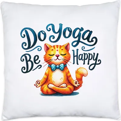 Produktbild von Do Yoga Be Happy Kissen Geschenkidee für Yoga-Fans und Katzenliebhaber Entspannung und Achtsamkeit