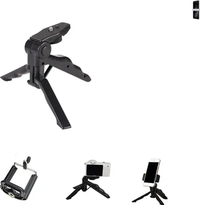 Produktbild von K-S-Trade Stativ Tisch-Ständer Dreibein Handy-Stativ Ständer kompatibel mit Alcatel 5 Mini-Stativ Smartphone Tripod Handy-Stativ aus Plastik schwarz