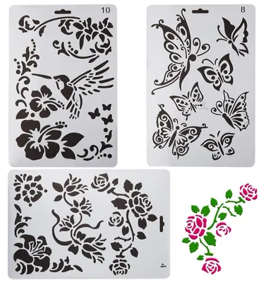 Produktbild von Set mit 3 Kunststoff-Schablonen zum Zeichnen von Blumen und Schmetterlingen
