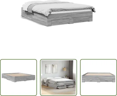 Produktbild von The Living Store Bettgestell mit Schubladen Grau Sonoma 150x200 cm Holzwerkstoff