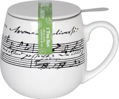 Image de Könitz Cantata Gobelet avec passoire et couvercle, tasse à café, tasse à café, tasse à thé, porcelaine, blanc / noir, 420 ml, 11 5 343 0637
