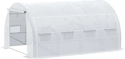 Image de Serre de jardin - Tunnel de serre - 4x3x2 m - Étanche - 6 fenêtres - Avec portes - Pour culture - Blanc
