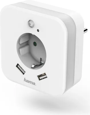 Produktbild von Hama Nachtlicht Nachtlicht mit Steckdose und USB, 2,4A, 2 Ausgänge