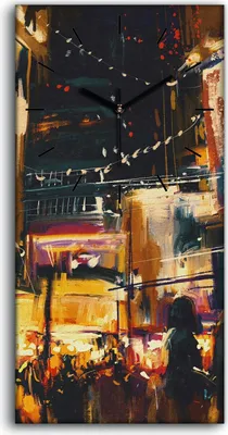 Produktbild von Leinwand Wanduhr Wandkunst Uhr 30x60 Bunte Stadt bei Nacht Digitale Malerei - schwarze Hände