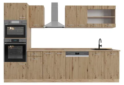 Produktbild von Küchenzeile Vicco R-Line Artisan-Eiche/Goldkraft Eiche 300 cm mit Hochschrank, ohne Arbeitsplatte, Model 48916