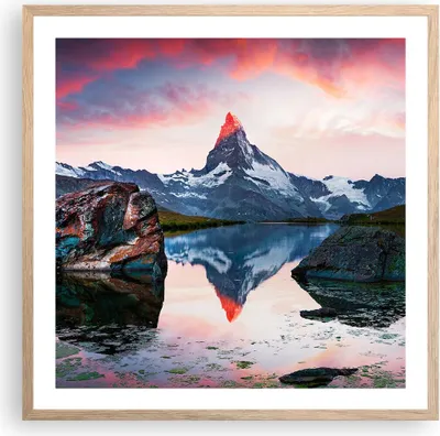 Produktbild von Gerahmtes Poster - Rahmen in heller Eiche - Berge Felsen Wasser - 60x60 cm - Wand Bild - Wanddeko - Wandbilder - Wandposter - Bilderrahmen - Bilder - Kunstdruck - Wandbild - P2NAC60x60-3892