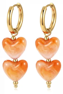 Produktbild von Ohrringe Huggie Creolen Orange Herz Gold für Frauen Boho Schmuck Geschenk