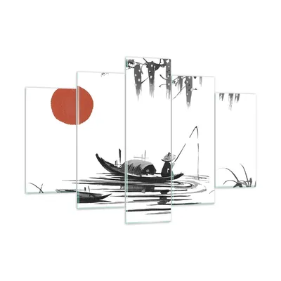 Produktbild von Bilder auf glas - 5 Teile - China Angler Zeichnen - 150x100cm - Glasbilder - Wandbilder - Bilder - zum Aufhängen bereit - Wanddekoration aus Glas - Glas Bilder - Wandbild auf Glas - GEA150x100-4340