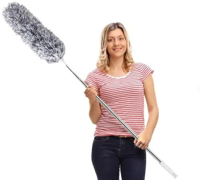 Produktbild von Staubwedel Teleskop Waschbar, Staubwischer Mikrofaser Edelstahl Teleskop Stange und Verbiegbare Eckbesen, Staubwedel Lang Ausziehbar Extra Lang Bis 2.5m, für Decken Spinnweben (Grau)