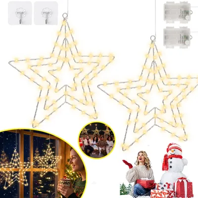 Produktbild von 2 Stück Weihnachtsstern Fenster, Weihnachtsdeko Fenster, Batterie Timer Fensterbeleuchtung, für Innen Außen