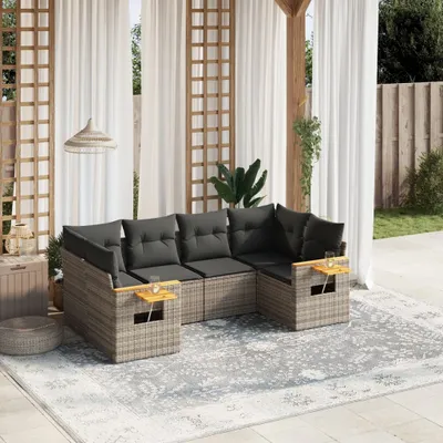 Produktbild von Design 6-tlg. Garten-Sofagarnitur mit Kissen Grau Poly Rattan, Gartenmöbel-Sets 2024 Neu