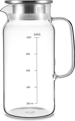Image de Carafe en verre avec couvercle - Idéale pour les jus de fruits et les boissons froides (1 litre)