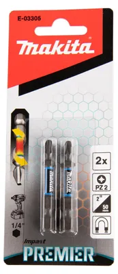 Image de Makita embout de torsion PZ2 50 mm 2 pcs ( E-03305 ) pour visseuse à percussion sans fil à six pans creux