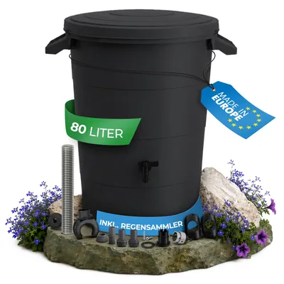 Produktbild von YourCasa Regentonne 80Liter [inkl. Anschlusset & Bohrer] Regenfass Wetterfest aus Kunststoff mit Wasserhahn