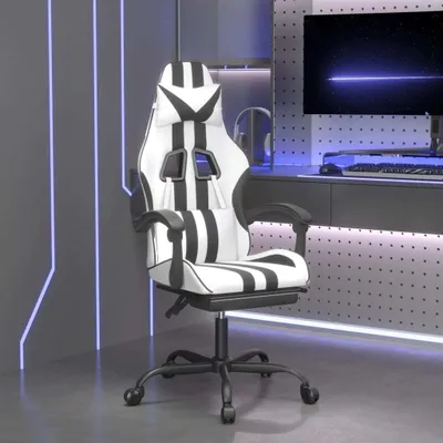 Produktbild von Möbel Gaming-Stuhl mit Fußstütze Drehbar Weiß & Schwarz Kunstleder - Bürostühle 349541