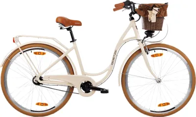Produktbild von Goetze Mood 28 Zoll City Bike, 18 Zoll Aluminum Rahmen, 7-Gang Shimano Tourney, V-Bremse, LED-Beleuchtung, Komfortsattel, Rattankorb mit Bezug