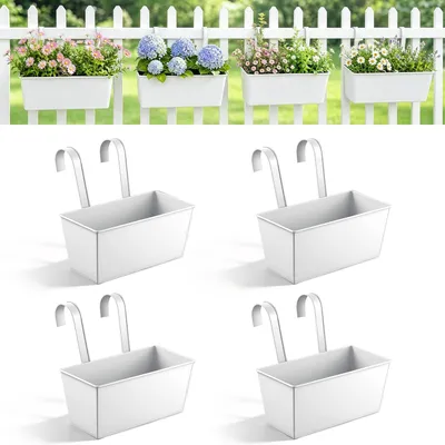 Image de Lot de 4 pots suspendus pour plantes - Métal, blanc, 27,5 cm