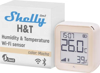 Productafbeelding van Shelly Plus H&T Gen. 3 Mocha: Temperatuur- en vochtigheidssensor, Wi-Fi