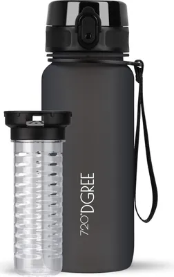 Produktbild von uberBottle softTouch Trinkflasche mit Fruchtbehälter 650ml / Onyx Black/ 720DGREE