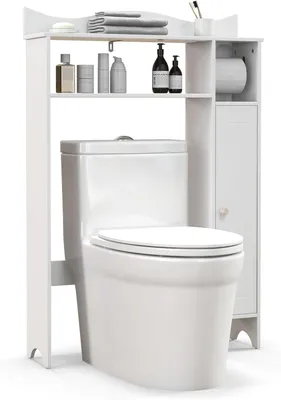 Obrázek produktu pro COSTWAY, skříňka pod umyvadlo/toaletu, 75,5 x 20 x 110 cm, nástěnná skříňka do koupelny, police pod umyvadlo/toaletu s nastavitelnými policemi, dřevěná police do koupelny, volně stojící skříňka do koupelny, bílá