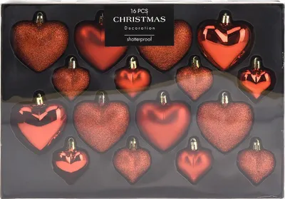 Produktbild von Set aus 16 Christbaumkugeln 4,5-6,5cm rote Weihnachtsherzen