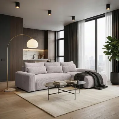 Produktbild von BEAUTYSOFA | Ecksofa BENNY L mit Schlaffunktion und Bettkasten, Cappuccino – Ottomane rechts – Modernes Polstersofa