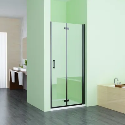 Produktbild von Nischentür 90 x 185 cm Walk in Duschabtrennung Faltbar Duschwand für Dusche Matt Schwarz Pendeltür Falttür Duschtür aus ESG Glas Rahmenlos