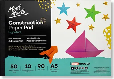 Produktbild von Mont Marte Bastelkartonpapier Bastelpapier-Set mit 50 x Blatt, DIN A5, 90 gr², je 5 x 10 Farben, leicht texturiert