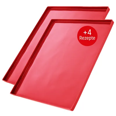 Produktbild von Coolinato Silikon Backmatte mit Rand Set 2tlg. 36,5 x 27 cm ROT, inkl. 4 Rezepten