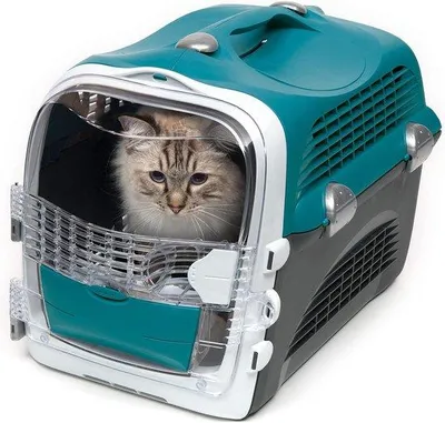 Productafbeelding van Reismand voor katten, model Cabrio, transportbox, turquoise/grijs