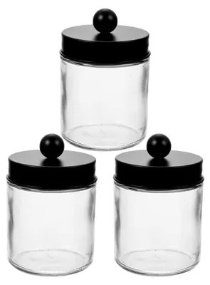 Produktbild von 3 Glasbehälter mit Edelstahldeckel für die Aufbewahrung von Wattebausch und Wattepads im Badezimmer
