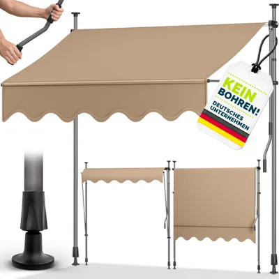 Immagine prodotto di Tenda da balcone Tillvex 350 cm, color taupe, a bracci articolati, con fissaggio a morsetto, tenda da sole per balcone senza forature