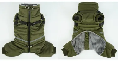 Obrázek produktu pro Kabát pro psa s postrojem, zimní bunda pro malé a střední psy, barva armádní zelená, velikost L