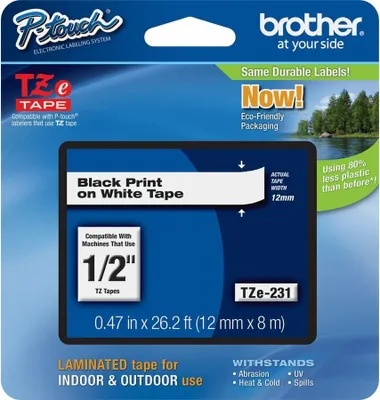 Produktbild von Brother TZE-231, Schwarz auf weiss, Gestanztes Etikett, TZe, Weiß, Tintenstrahl, Philippinen