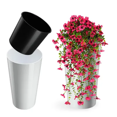 Immagine prodotto di KADAX vaso da fiori 36cm coperchio con inserto portafiori plastica bianco