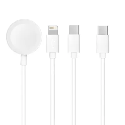 Immagine prodotto di Cavo tipo C 3in1 adatto per iPhone Lightning 8-pin + tipo C 2A + Apple Watch 3W 1A C3169 bianco